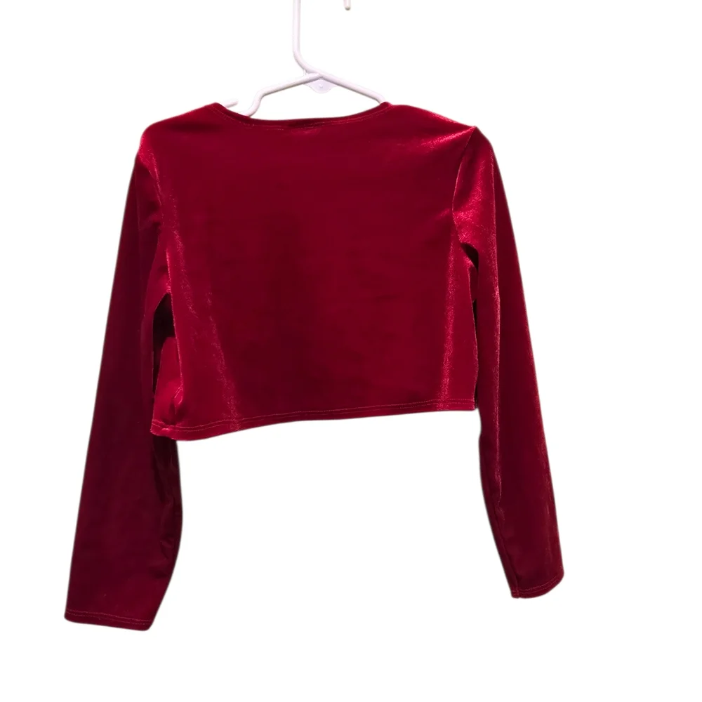 Youngland Scarlet Velvet Cropped Dress Cardigan with Floral Detail